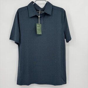 Quince Flowknit Breeze Performance Polo Shirt size S Men's in Heather Ocean Navy